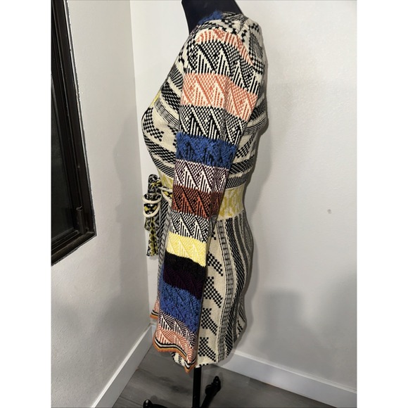 Free People Women's M Patchwork Sweater Dress Boho Size XS Bell Sleeve Belted - Picture 5 of 14